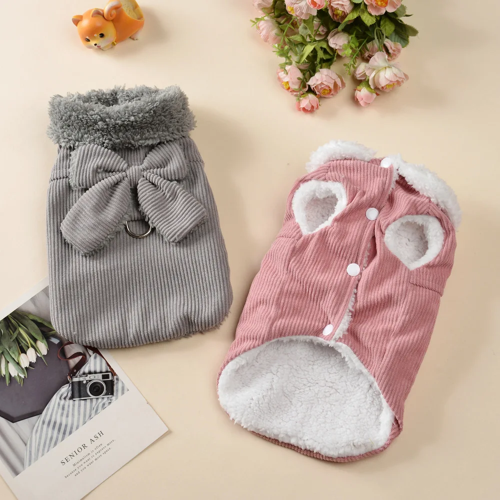 

Corduroy Dog Clothes Winter Puppy Vest Clothing Apparels Pink Gray Bow Coat Jacket For Small Medium Dogs Dachshund Chihuahua XXL