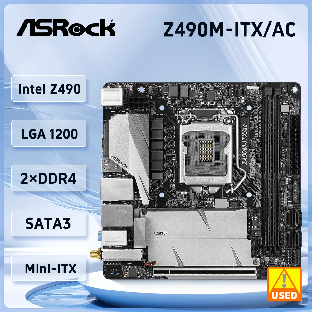 Z490 MINI-ITX Motherboard ASEOCK Z490M-ITX/ac Motherboard LGA 1200 DDR4 M.2 Supports i9-10900K i5-10500T i3-10100 i7-10700 cpu