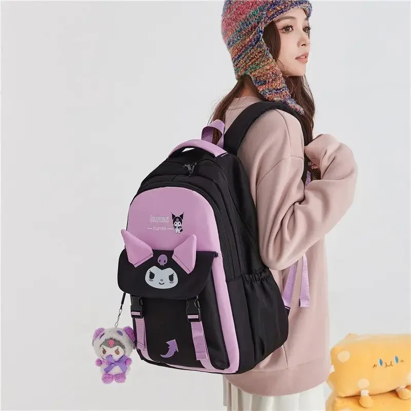 Mochila Sanrio Melody de grande capacidade, estilo feminino Ins, estudante bonito dos desenhos animados coreanos, mochila leve de cachorro pendurado Jade