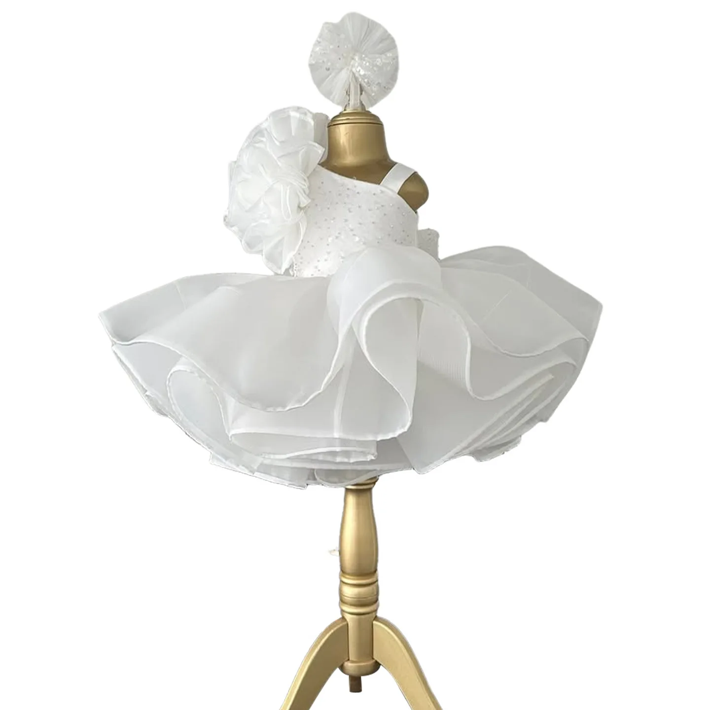 

White Sequin Princess Dress with 3D Floral 2025 New First Birthday Tutu Gown for Baby Girls Amazon Exclusive Flower Girl Dresses