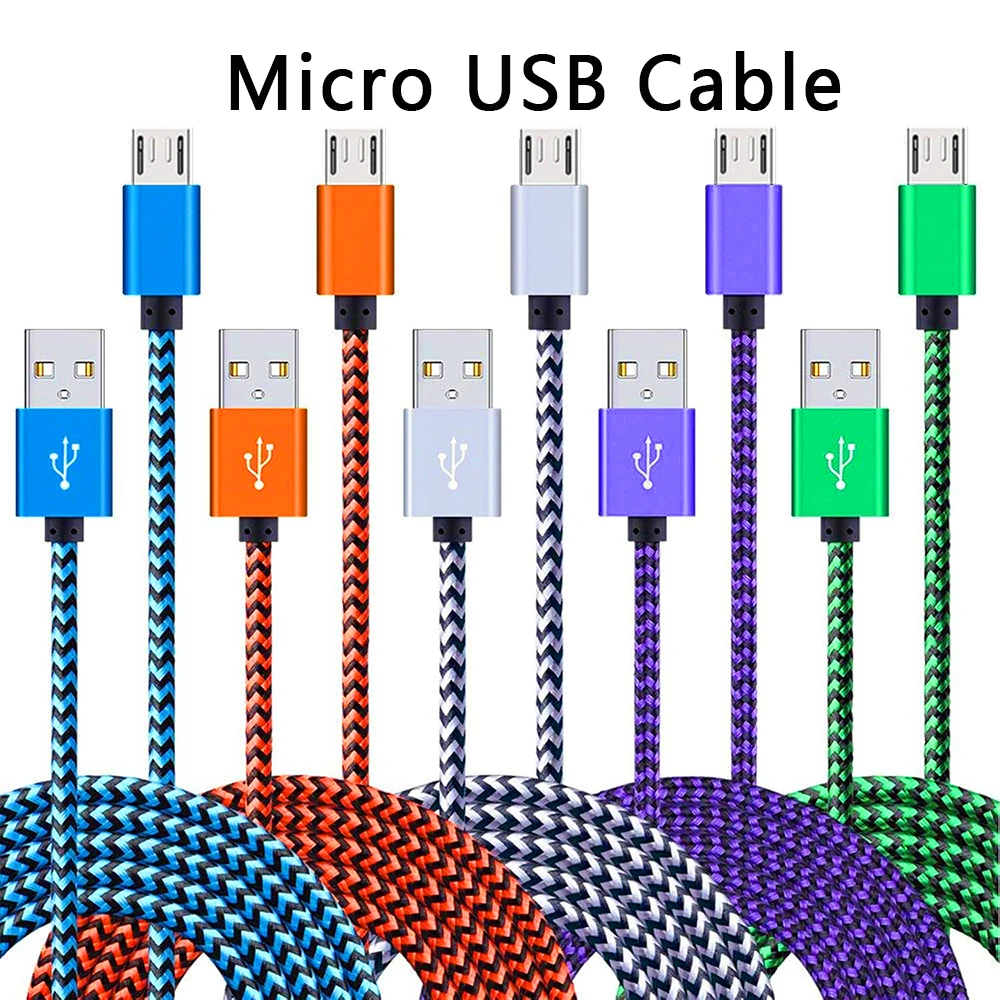 Nylon Braided USB Micro Cable 2.4A Fast Charging Sync Charger for Samsung Android Mobile Phone Durable High-Speed Data Sync Cord