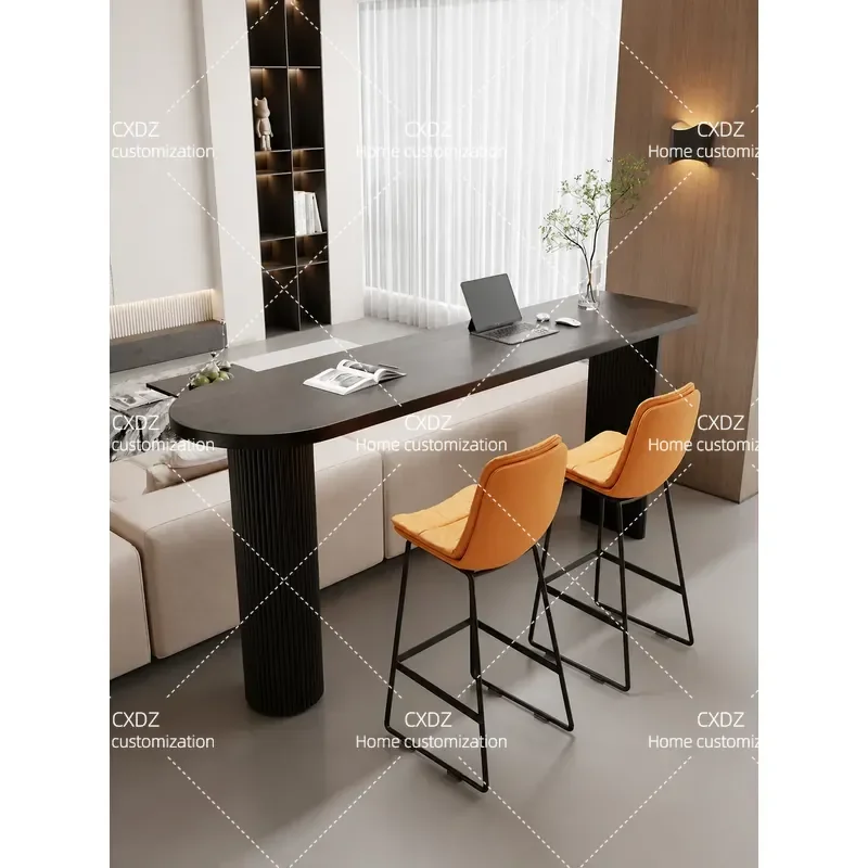 Italian Style Solid Wood Bar Table Horizontal Hall Sofa Back Table Double Home Living Room Integrated Long Black High Table