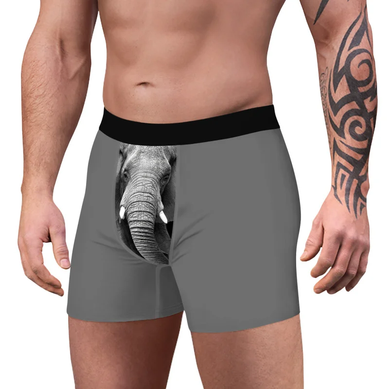 Hot Sale New Animal Pattern Digital Printing Men's underwear Comfortable Breathable Polyester Boxers Basic Panties Wholesale