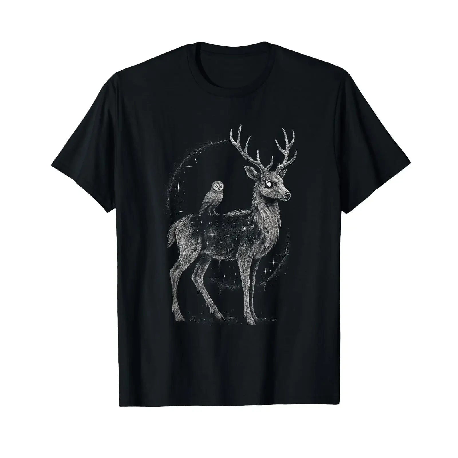 Deer Owl Antlers Dark Creepy Goth Forest Alt Alternative T Shirt vintage Washed fashion Breathable designer clothes Casual