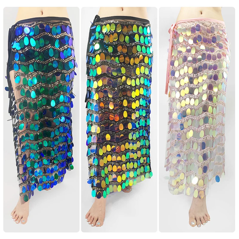 ที่กําหนดเองผู้หญิงผู้ใหญ่Belly Dance STAGEเครื่องแต่งกายประสิทธิภาพMermaidเลื่อมห่อก้นเพิร์ลปักกระโปรง