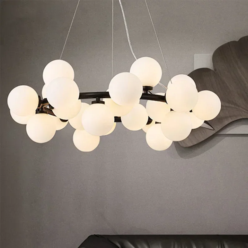 

KI Nordic designer living room led chandelier modern creative chandelier glass ball restaurant Iron Chandelier