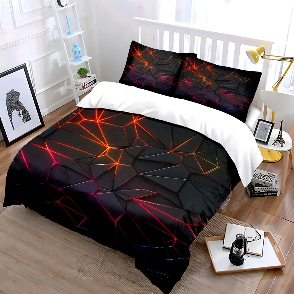 Vibrant Neon Geometric Fracture Print Bedding Set 1 Duvet Cover 2 Pillowcases for Adult and Children Luxury Gift Full Size
