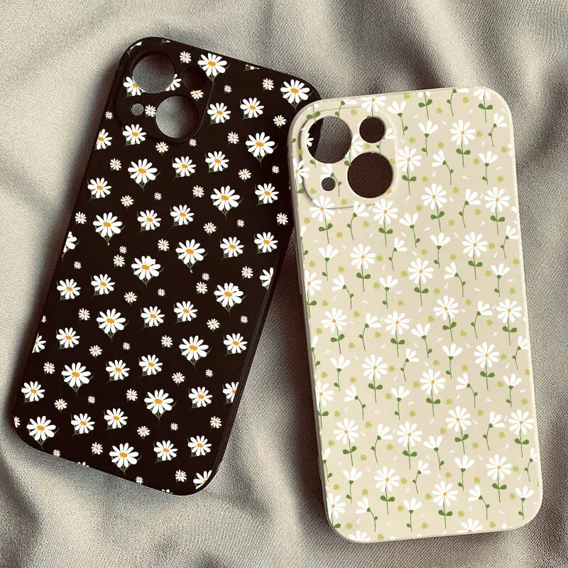 

Fashion White Daisy Flower Phone Case For iPhone 16 15 14 13 12 11 Pro Max Mini X XS SE4 7 8 Plus 16E Shockproof Silicone Cover