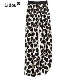 Women Clothing Summer Korean Fashion Print Elegant Chiffon Wide Leg Pants Y2K Chic High Waist Loose Trousers Pantalones De Mujer