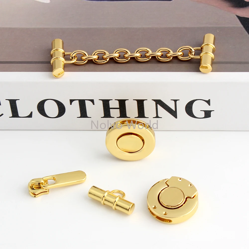 1/3/5Sets K Gold Metal Press Lock For Shoulder Tote Bag Casual Shopping Zipper Slider Replacement Chains Switch Lock Accessories