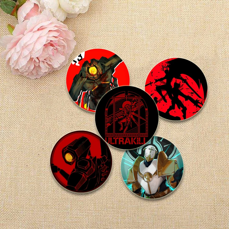 32/44/58mm Game Anime ULTRAKILL Brooches HD Print Badge Handmade Tinplate Pins Breastpin for Backpack Clothes Gift Accessory