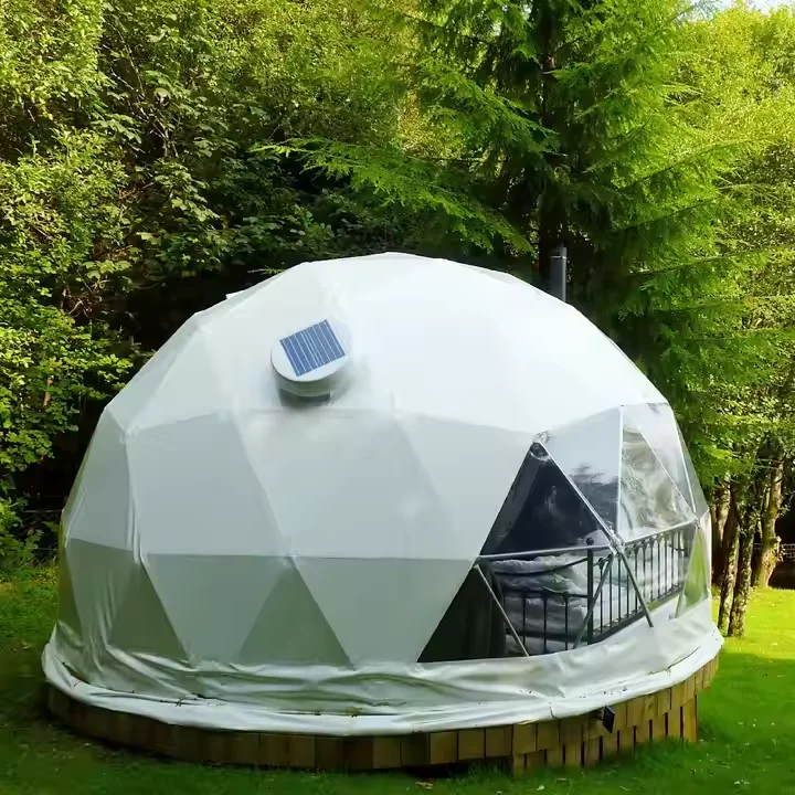 7m-13m Fire Retardant Waterproof UV-resistant Geodesic Dome Tent Igloo Glamping with Bathroom Stove and Wood Deck for Resorts