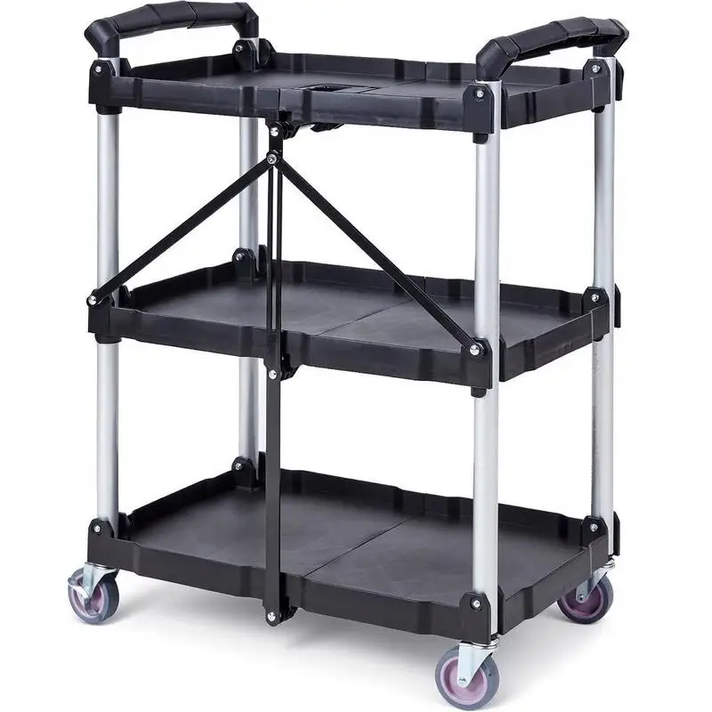 Chariot de service multi-usage 107x17x39cm, capacité de charge 74,8kg, 3 compartiments, chariot utilitaire en polypropylène avec roues pivotantes pour cuisine, atelier et service