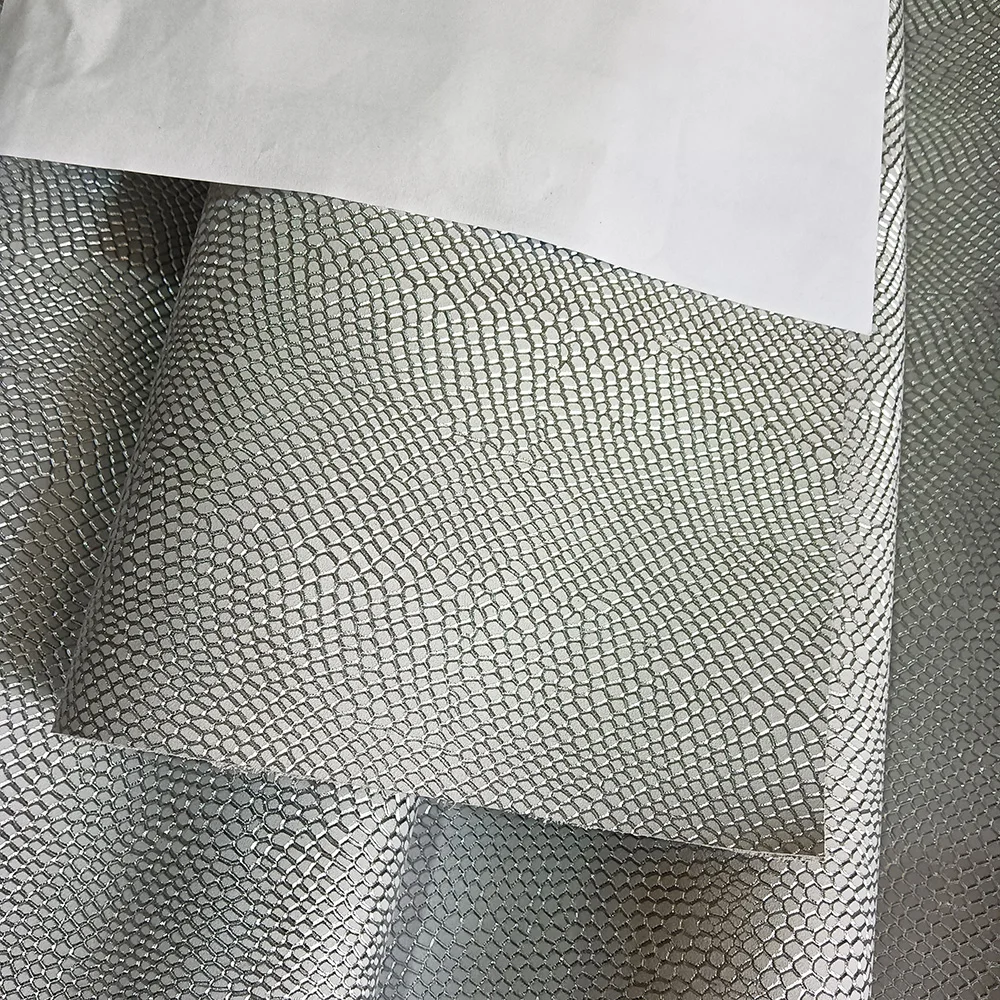 Silver Fish Scale Pattern Cowhide Leather, Can Be Used for Making Leather Bags,Hanging Decorations, Wallet Materials, DIY, 1.4mm