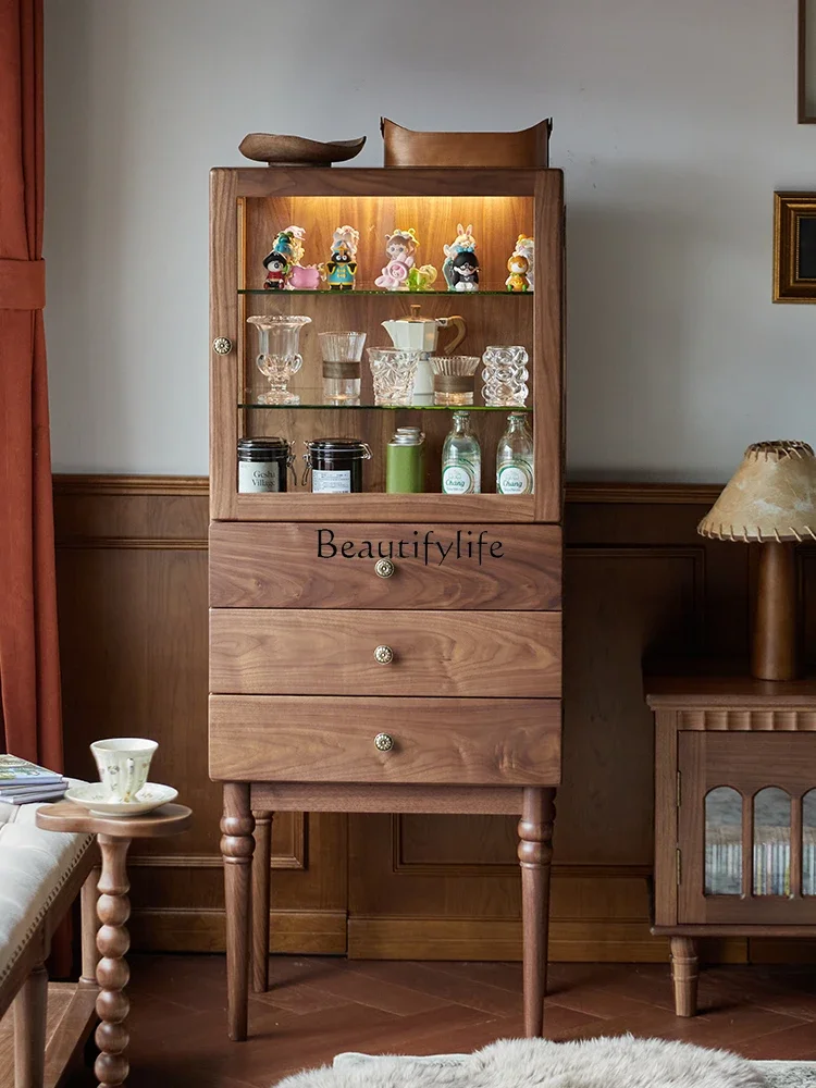 

American all-solid wood wine cabinet, black walnut storage retro display cabinet