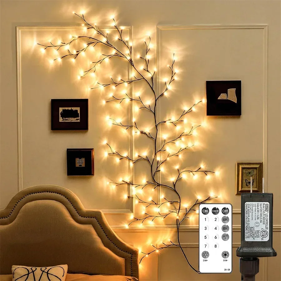 7.5ft 144 LED Enchanted Willow Vine Light With Remote Artificial Christmas Swags Lighted Tree Branch Vines Light for Walls Decor