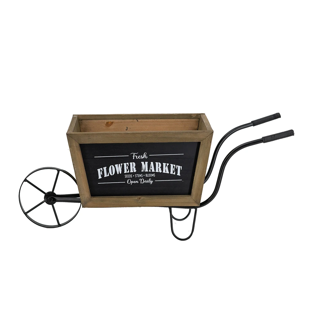 Nostalgic Retro Chic Brown Wooden Unicycle Flowerpot, Made of High-quality Iron with A Black Iron Frame and Sturdy Fir Wood, Durable, Stable and Reliable, Easy To Maintain, Seamlessly Integrated Into Any Living Room, Entrance or Covered Terrace