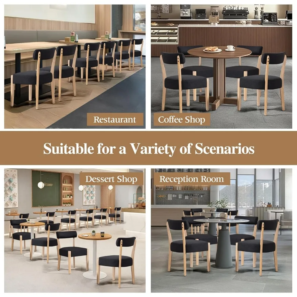 طقم كراسي طعام مكون من 4 قطع، كراسي مطبخ خشبية حديثة من منتصف القرن مع تنجيد من الكتان - تصميم منسوج منخفض الظهر للمطبخ