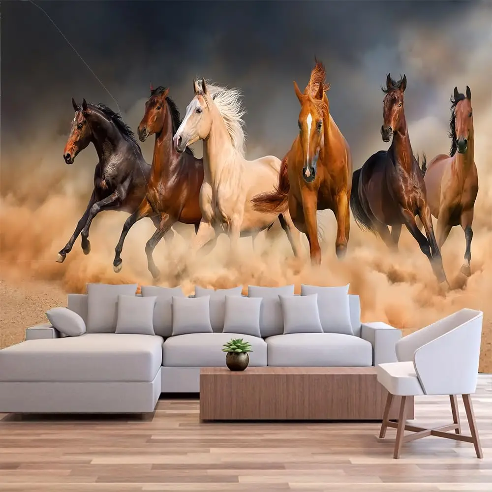 Running Horses Tapestry Galloping Wild Farm Animal Lifelike Running Desert Steed Lovely Painting Honor Grace Theme Wall Hanging