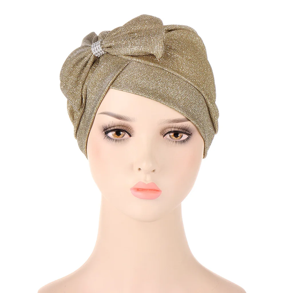 Berretto turbante con fiocco multicolore tinta unita fronte Cross Head Wrap cappello Hijab elastico leggero moda donna India Bonnet