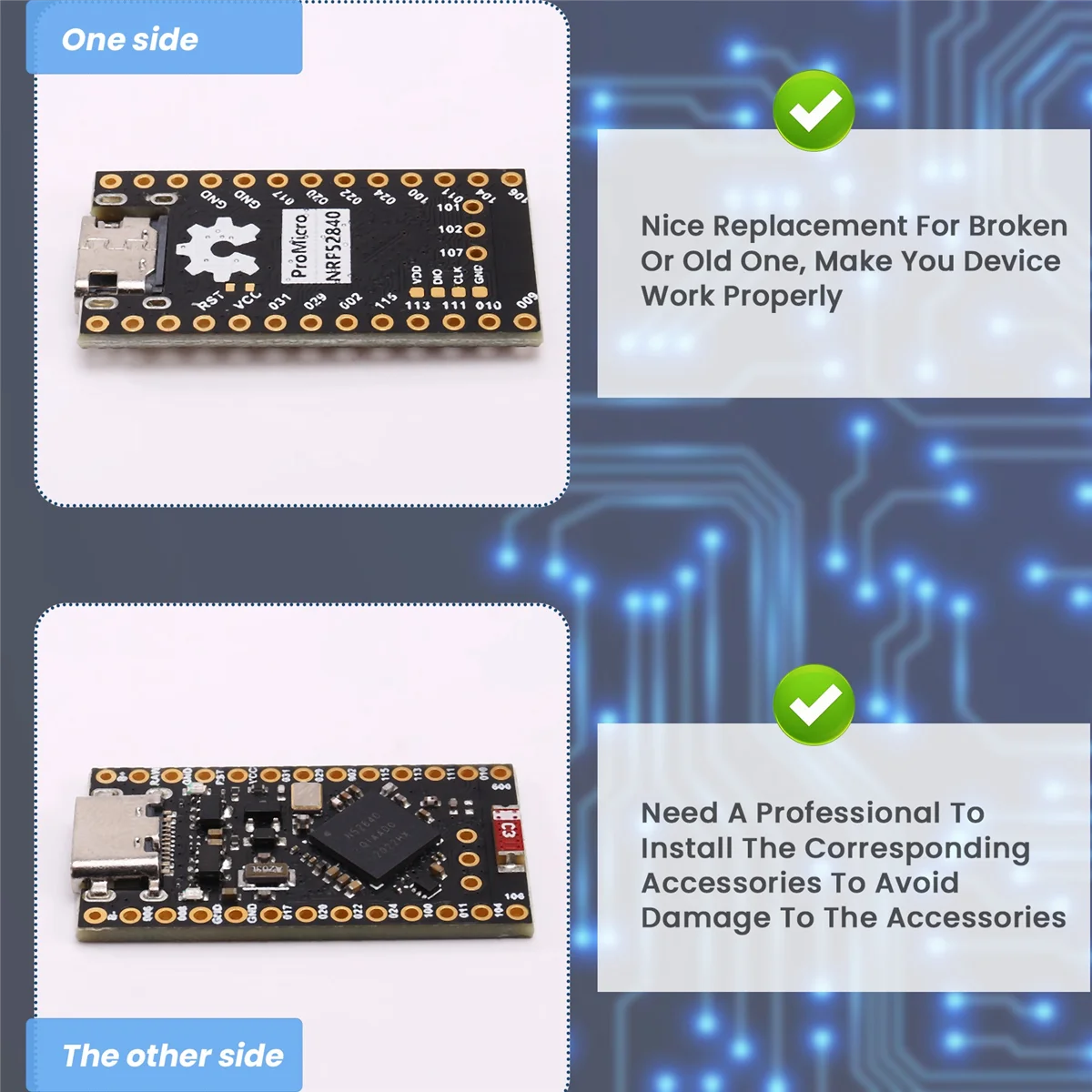 Módulo de placa de desarrollo para Promicro NRF52840, Compatible con Nice Nano V2.0 con módulo portátil azul