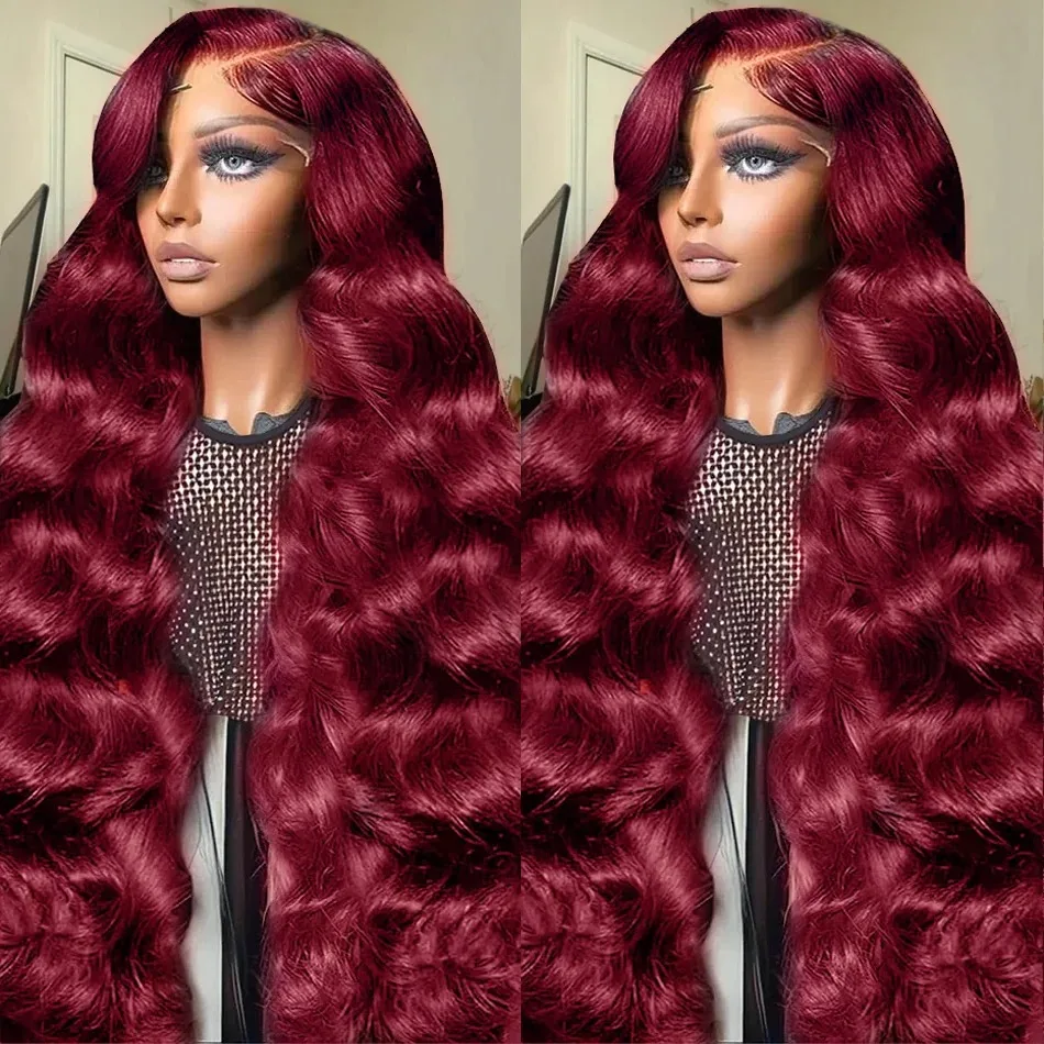 HD Transparent 99J Burgundy 13x6 Lace Frontal Wigs Body Wave 28 30 32 Inch 13x4 Lace Front Wig Human Hair Wig Red Wine Brazilian