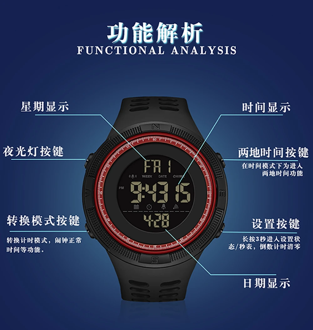 Factory New Arrival Sanda 2003 For Fashion Men Digital Movement Alarm Mode Outdoor Sports Watertight Countdown Stop Wrist Watch