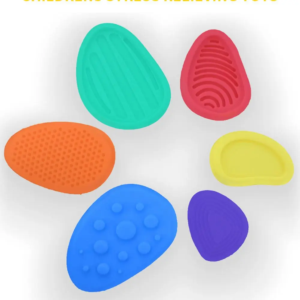 6pcs/set Textured Soft Worry Stone Fidget Toy Relaxing Silicone Children Sensory Stone Creative No Noise Textured Worry Rocks