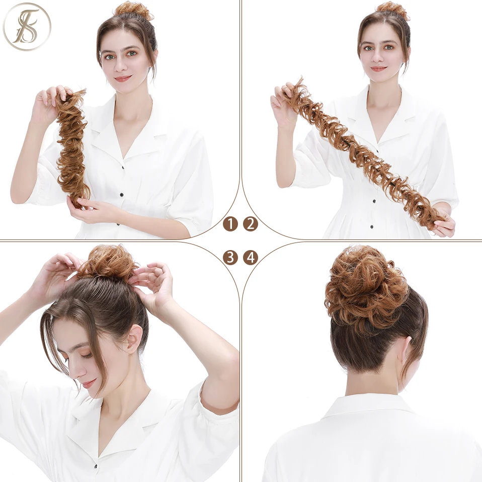 TESS Natural Hair Chignon 32g Human Hair Curly Donut Ring Elastic Band Bun Comb In Wrap Around Fake Hairpiece Women Accessories