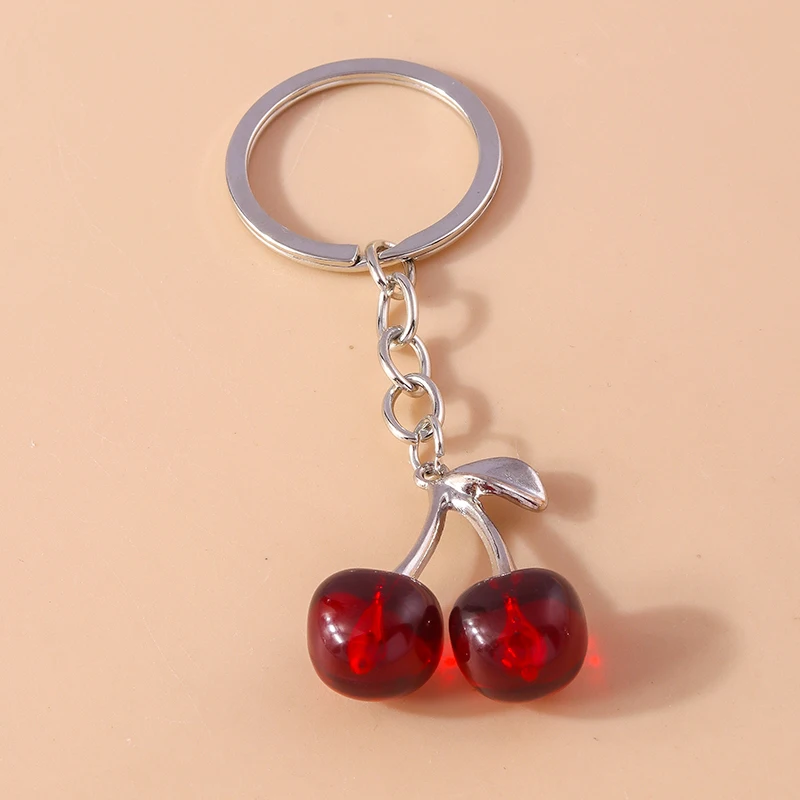 Lovely Crystal Cherry Keychain Simulated Fruit Keyring Pendants for Women Girls Handbag Decor Charm DIY Jewelry Gifts