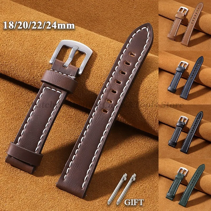 18mm 20mm 22mm 24mm Retro Leather Watchband for Huawei Watch GT 4 46mm for Omega Quick Release Dark Brown Men Universal Bracelet