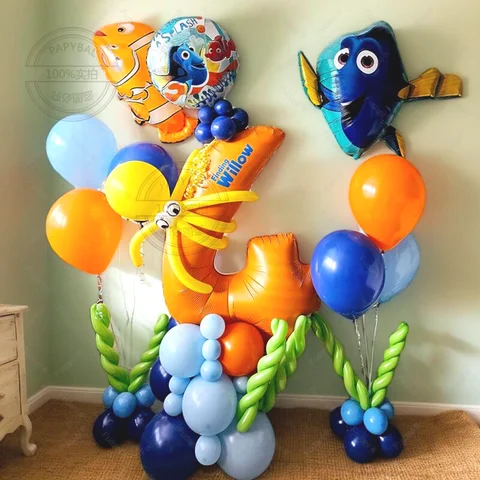 1Set Finding Nemo Fish Foil Balloon Clownfish Dory Ocean Sea Balloon Column 40inch Number Birthday Party Decoration Supplies