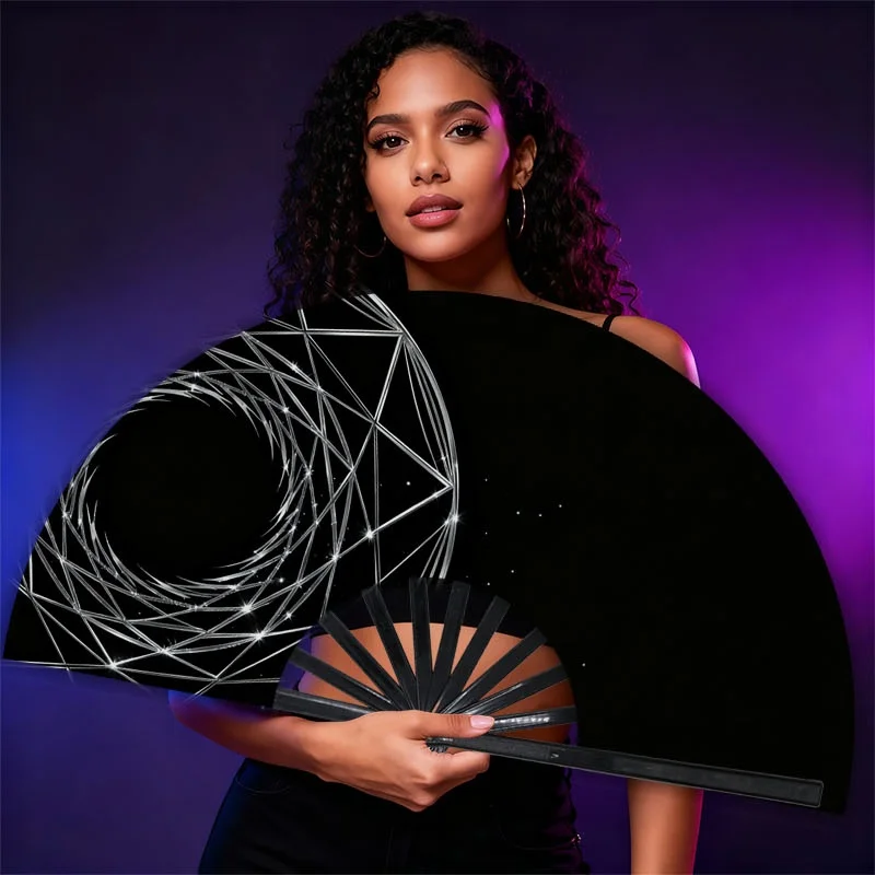1pc of a Handheld Fan for Men, Crafted from Polyester, Featuring a Wireframe Sphere Design with a Futuristic Abstract Look, Ideal for Stage Performances, Weddings, Parties, Cosplay Events, Clubs, And Embodying a Euro-American Style, Without Battery