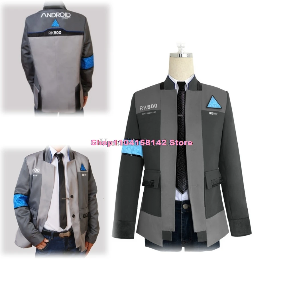 Connor traje cosplay para homens, jaqueta, camisa branca, gravata, rk800, casaco, conjunto completo, jogo, Detroit, Become Human