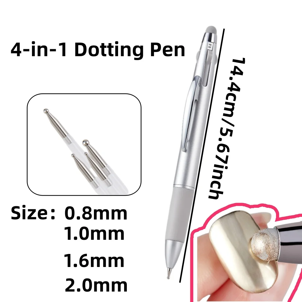 1Pcs 4-in-1 Nail Art Dotting Pen Press-Type Tool – Multifunctional Polka Dot Nail Design Pen, Nail Art Tool Set