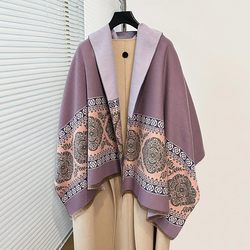 Pashmina Jacquard de Cachemira para mujer, chal grueso y cálido de dos caras, a prueba de frío y viento, elegante, 2024