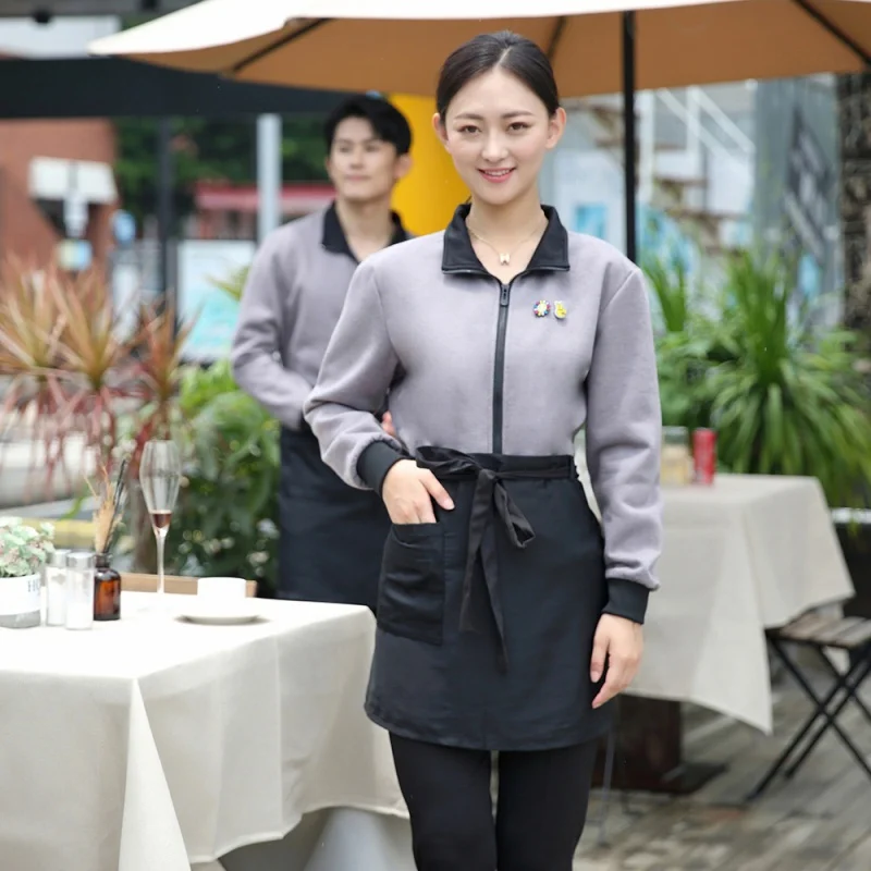 

Cotton Sweater Enterprise Group Activity Party Fleece-Lined Thin Catering Waiter Hot Pot Restaurant Auto Repair Front Desk Print