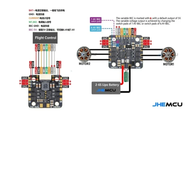 JHEMCU WING ESC-DUAL 40A BLHELI_S 2in1 40A ESC Built-in 5V BEC Current Meter 20X20mm 2-6S LiPo for RC Twin Engine Airplane