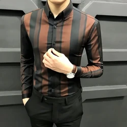 2024 Spring and Autumn New Pattern Striped Shirt Men's Long Sleeve Lapel Button Cardigan Korean Version Business Affairs Shirts