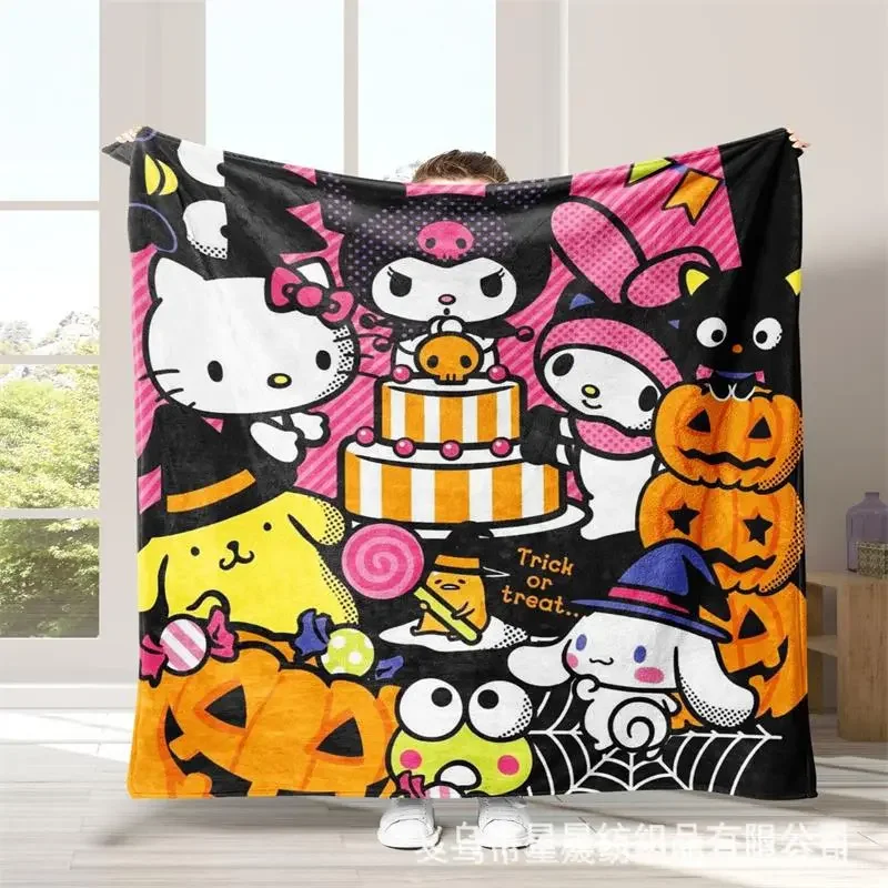 Hello Kitty Kuromi Sanrio Halloween Flannel Blankets Soft Breathable Ultra Warm Bedding and Travel Blankets Birthday Gift Kawaii