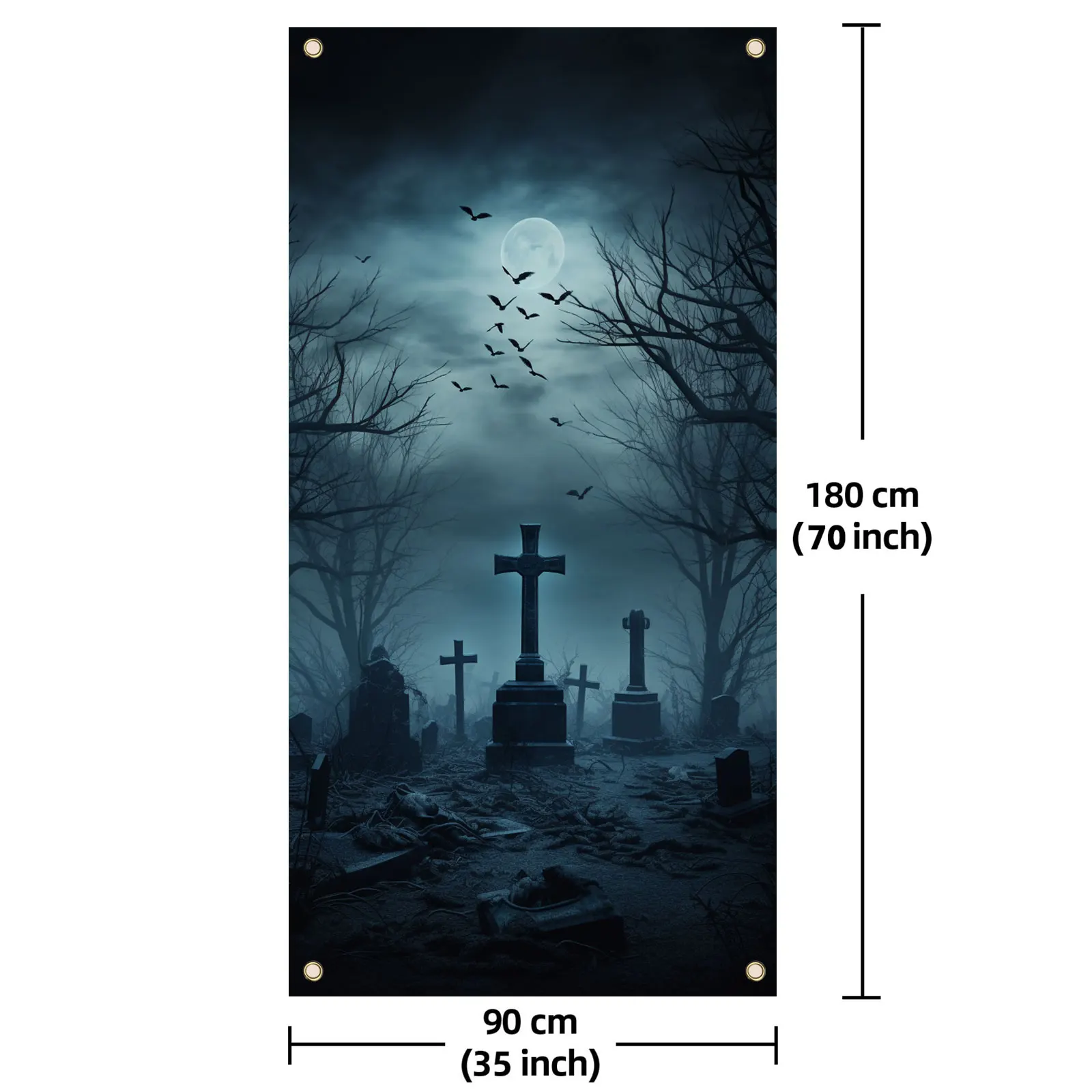 70 × 35 calowy Halloween transparent drzwi w pełni księżyca cmentary fotografia nietoperza zdjęcie pokrywa transparent dekoracje na Halloween