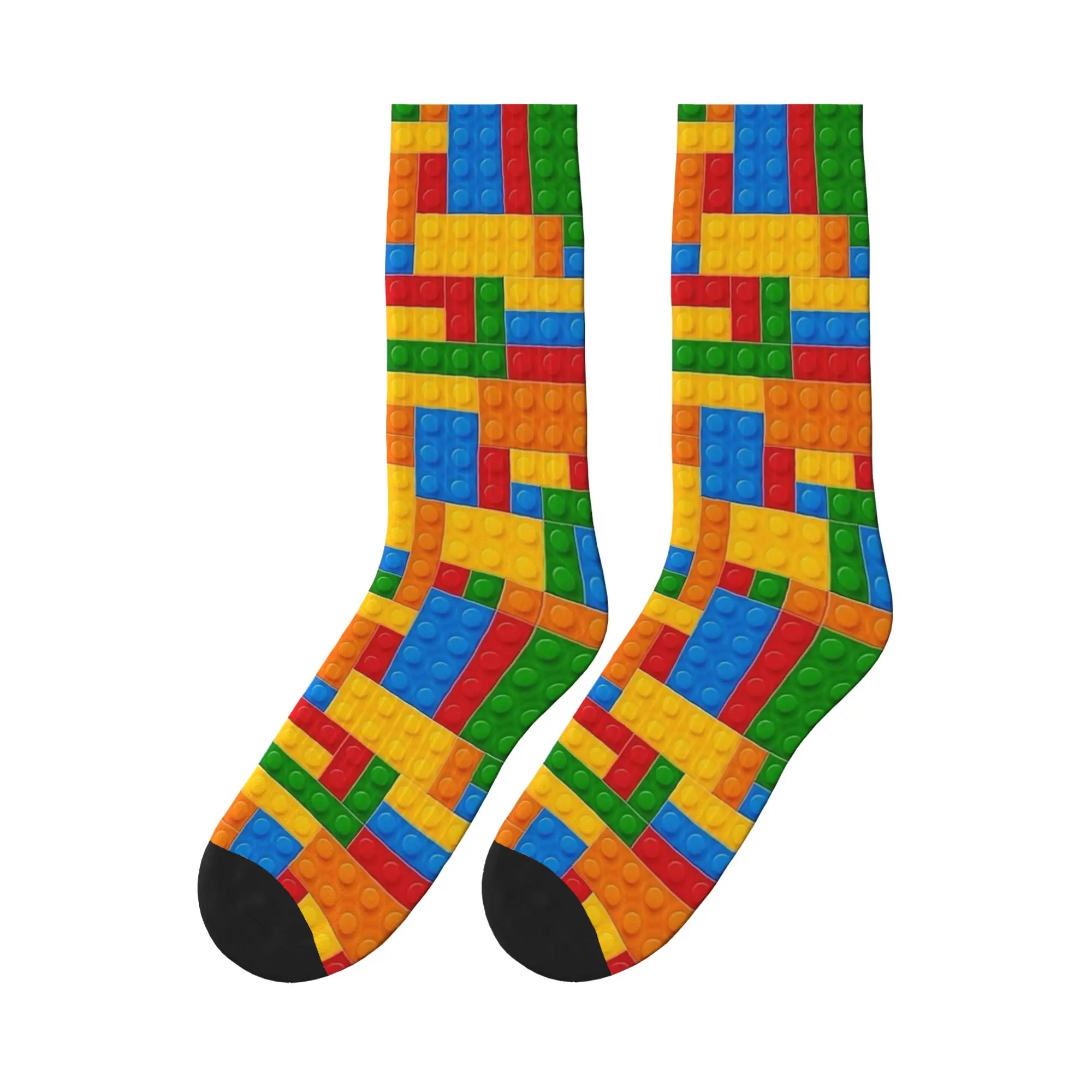 Building Blocks Plastic Brick Pattern Socks  Modern Stockings Winter Non Slip Men Socks Warm Soft Custom Skateboard Socks