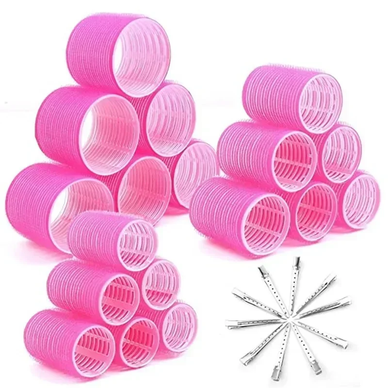 28pcs/Set Hair Rollers Set 18pcs Plastic Self Grip Hair Curlers 3 Sizes Hair Roller 10pcs Metal Clips DIY Hairdressing Tools