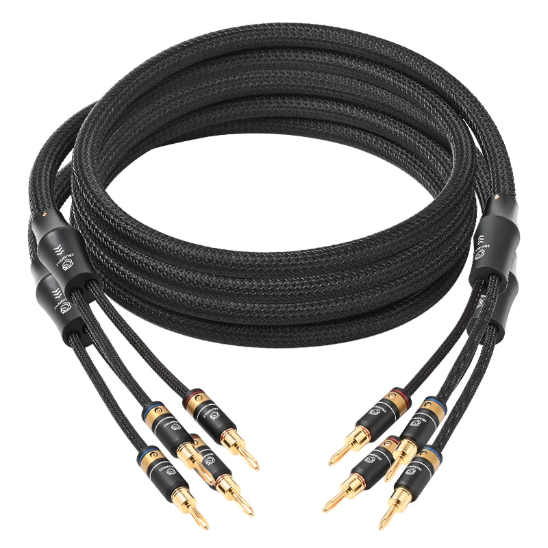 ATAUDIO HiFi 6N OCC versilbertes Lautsprecherkabel, Hi-End-vergoldeter Stecker, geräuschfrei, mit Bananen-/Y-Cabrio-Stecker für Lautsprecherverstärker 3