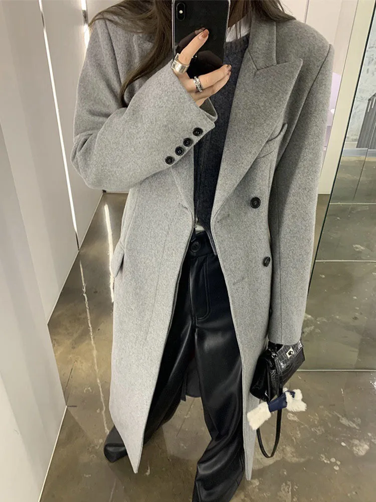 BZVW Fashion Temperament Office Lady Designer Woolen Long Coat For Women Coat 2024 Autumn Winter New Trend Suit Jacket 25X3560