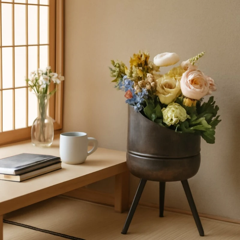 

Nordic Minimalist Iron Plant Stand Vintage Industrial Triangle Flower Pot Holder Floor Standing Display for Cafés Restaurants