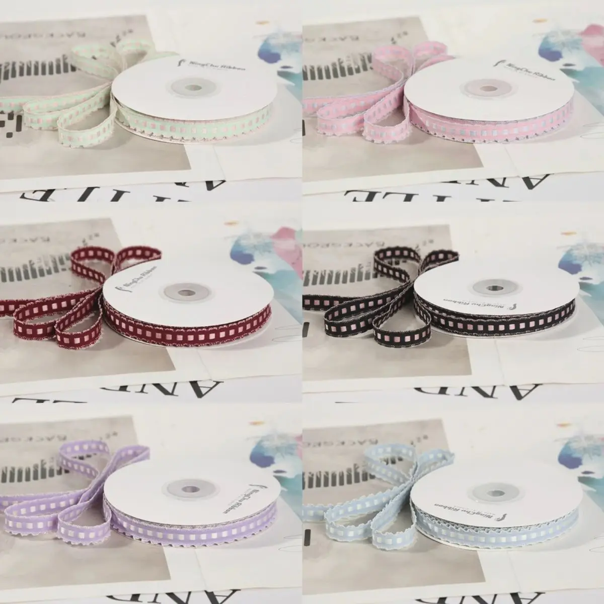 1cm Ribbon Checkered Lace Bow DIY Ribbon Handmade Material Gift Decoration Bouquet Packaging Satin Ribbon