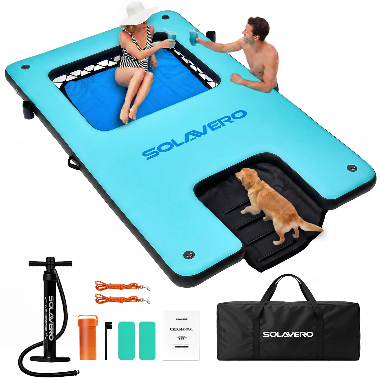 Inflatable Floating Dock, Portable Inflatable Platform With Cupholder, Repair Kit & Carry Bag, Heavy Duty Pool Float Raft for Swimming, Lake, Pool, Beach