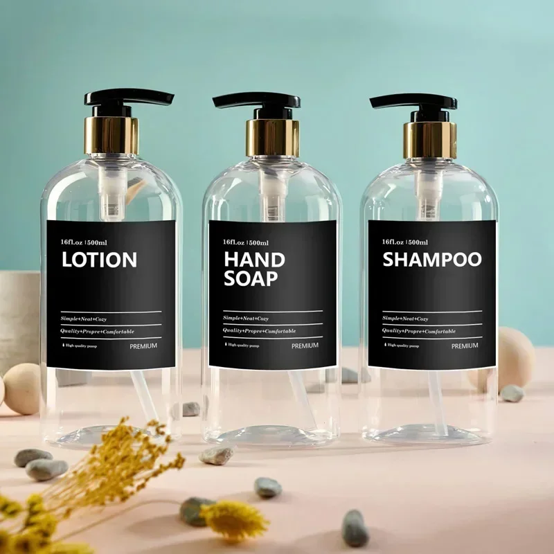 Bottle Sticker 6 PCS Soap Dispenser Labels Waterproof Black Lotion Label Shampoo Conditioner Bathroom Storage Container Sticker