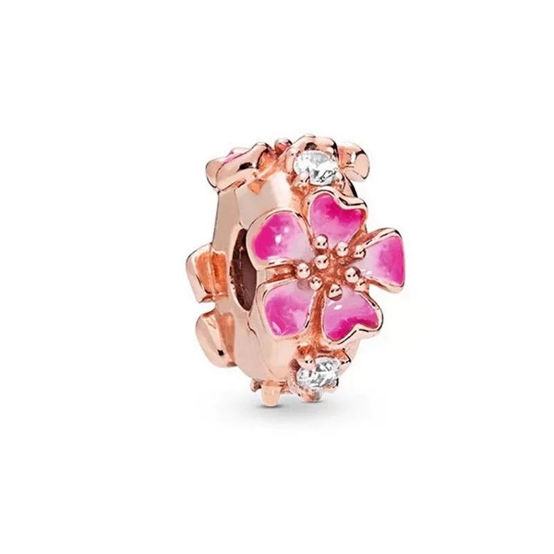 حار غرامة الأزياء والمجوهرات حبة الوردي زهرة الأقحوان 、 الأرجواني روز وزهرة بانسي استرخى سحر صالح الأصلي الفضة سوار DIY مجوهرات